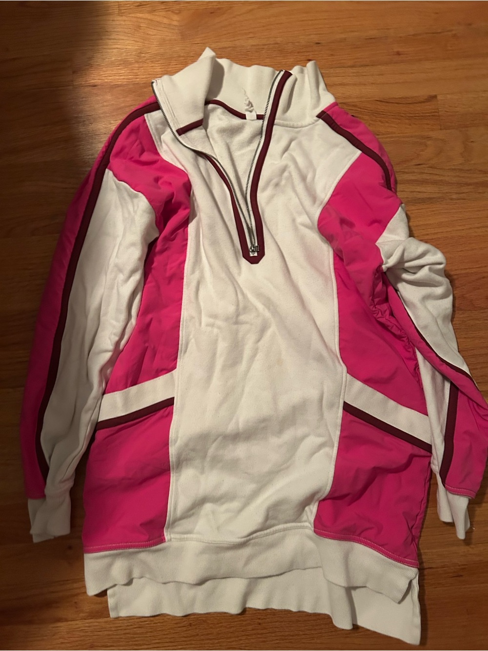 Anthropologie Women's White & Hot Pink Half-Zip Athletic mini dress